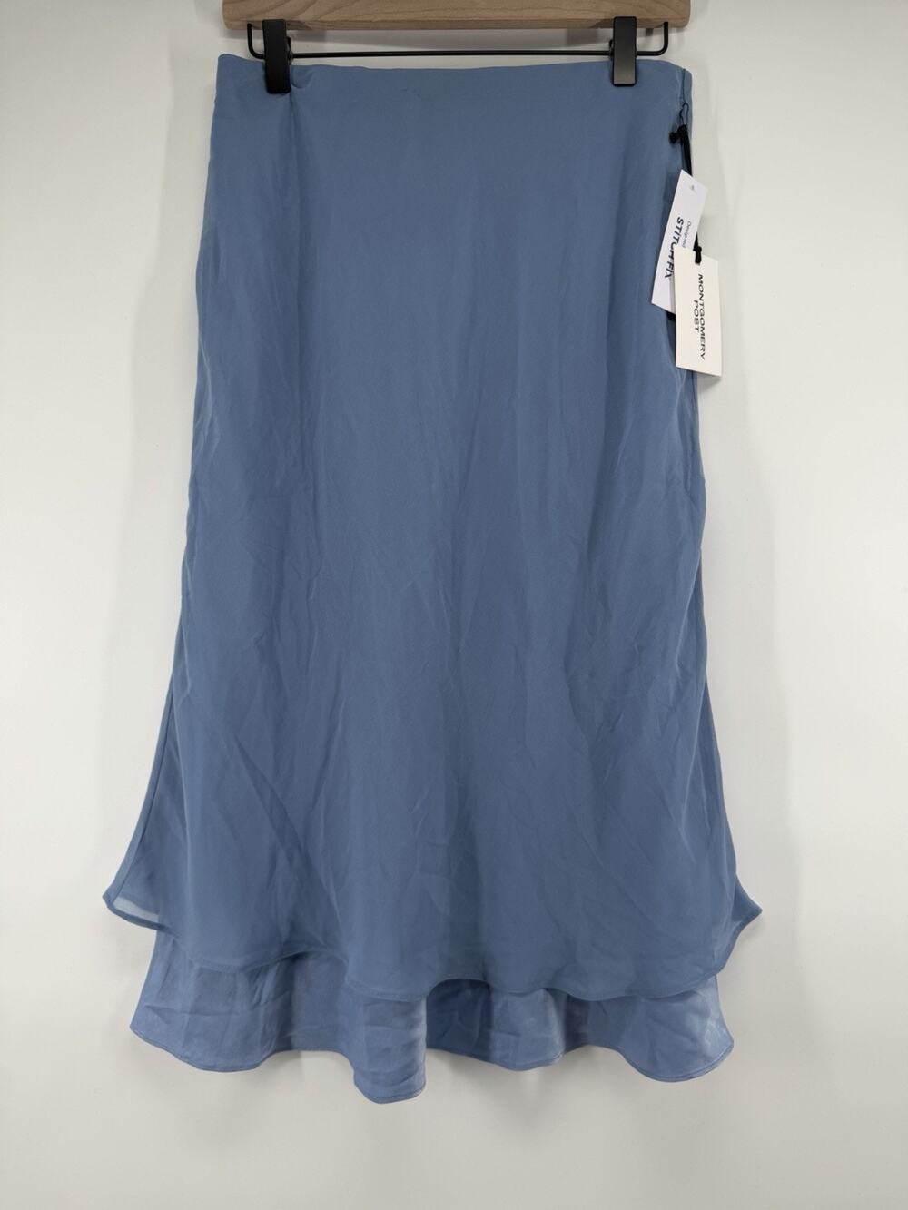 Montgomery Post Double Layer Midi Slip Skirt Light Blue Medium Petite NWT